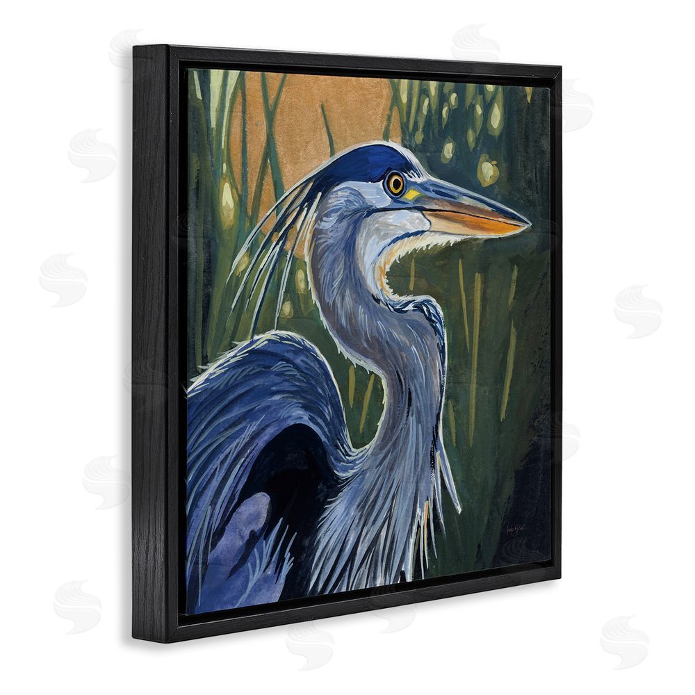 Kate Jarvik Birch Blue Heron Backlit in Morning Black Floating Frame Canvas Wall Art Print