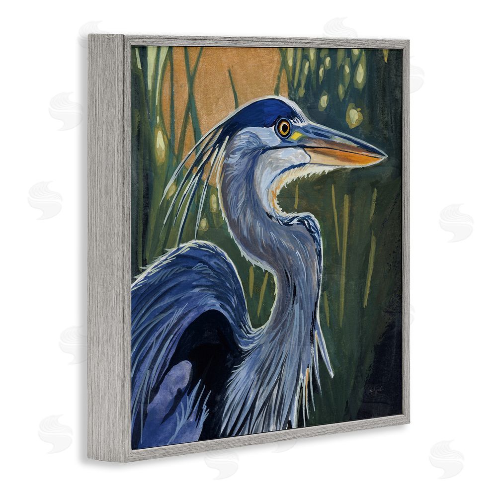 Kate Jarvik Birch Blue Heron Backlit in Morning Gray Framed Giclee Wall Art Print