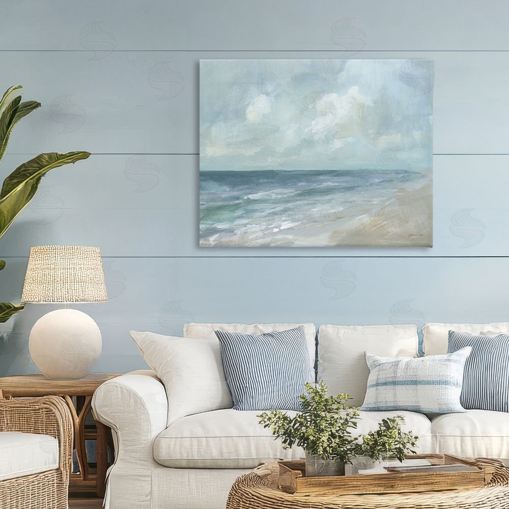 Danhui Nai Calm Beach at Dawn's Horizon Stretched Canvas Wall Art in Room