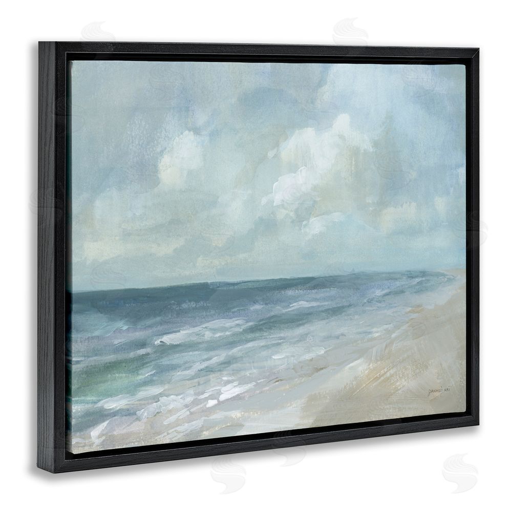Danhui Nai Calm Beach at Dawn's Horizon Black Floating Frame Canvas Wall Art Print