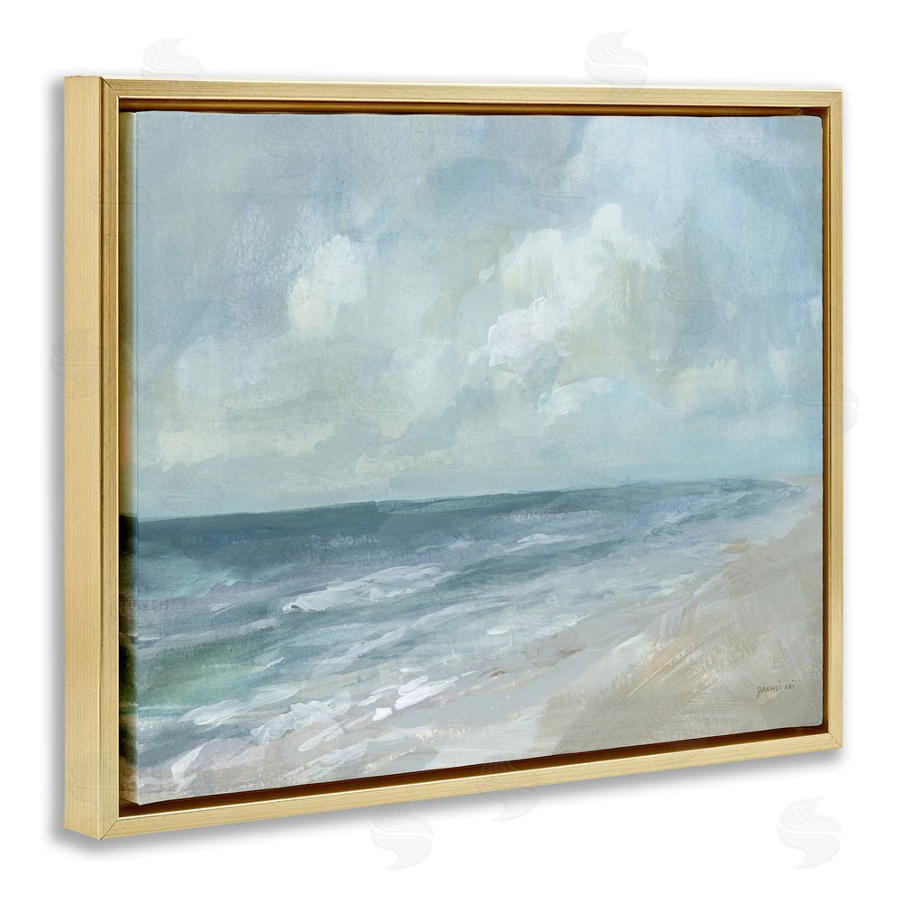 Danhui Nai Calm Beach at Dawn's Horizon Gold Floating Frame Canvas Wall Art Print