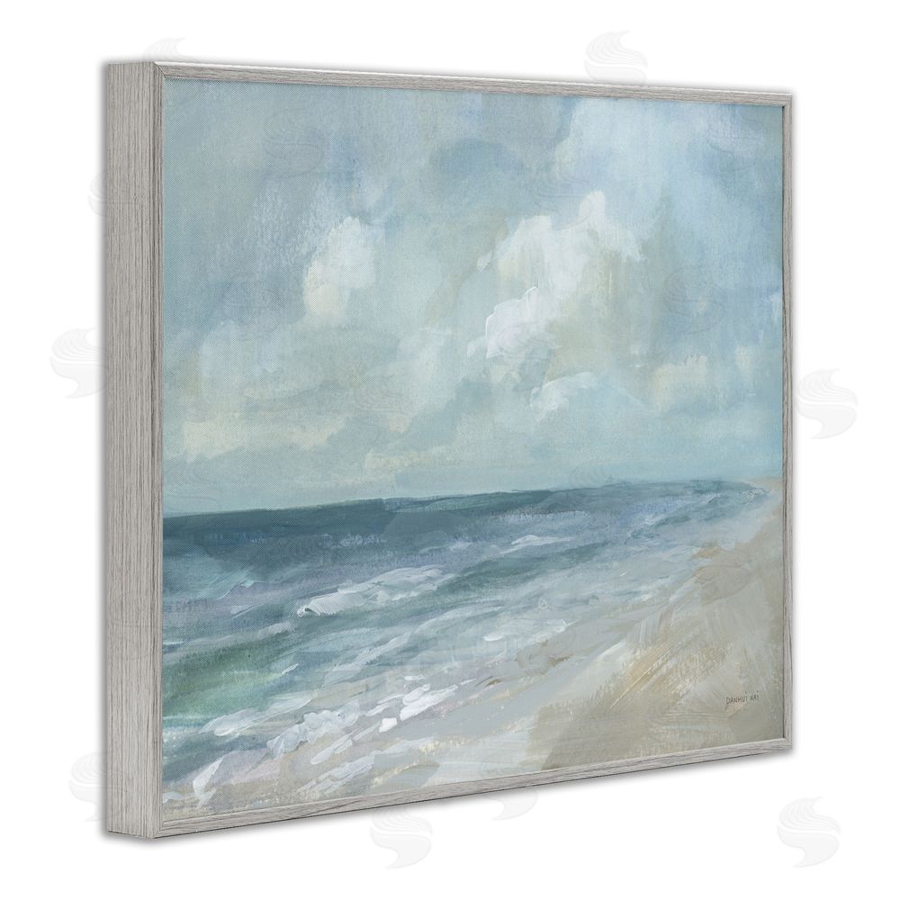 Danhui Nai Calm Beach at Dawn's Horizon Gray Framed Giclee Wall Art Print