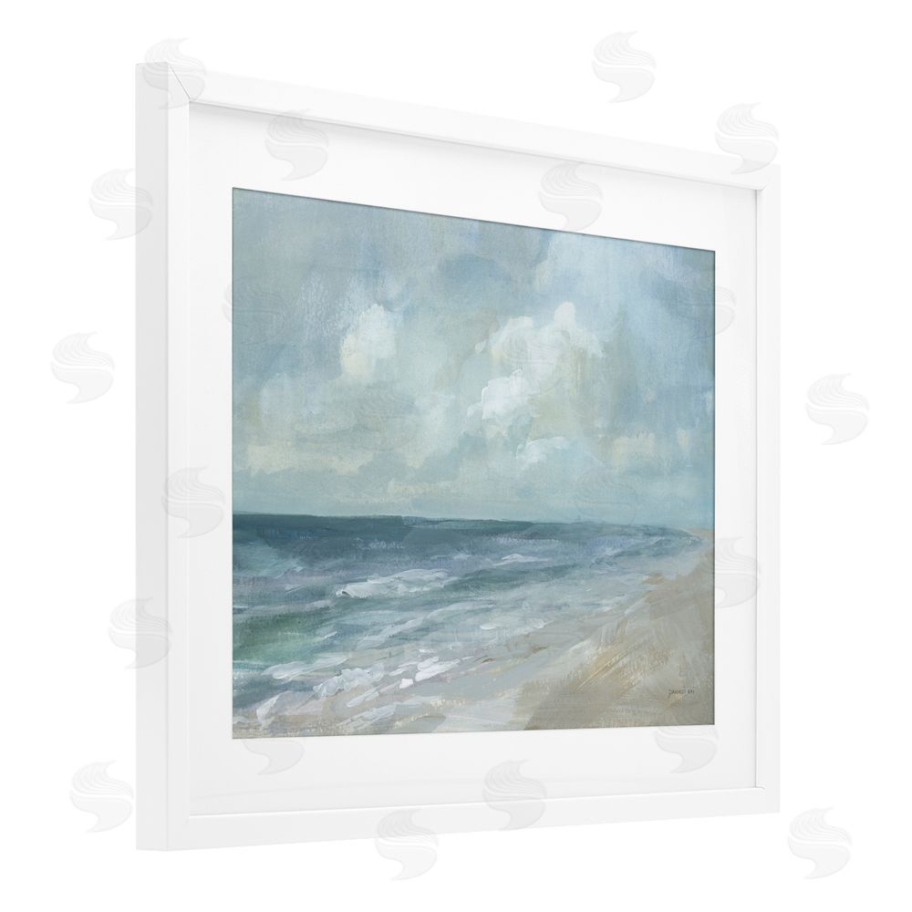 Danhui Nai Calm Beach at Dawn's Horizon White Framed Print Under Glass Wall Art