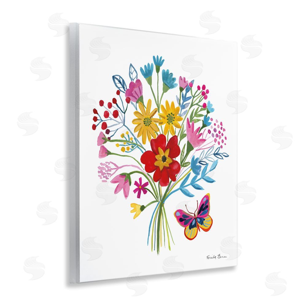 Farida Zaman Butterfly Bouquet with Vibrant Blooms Wooden Wall Plaque Art Print