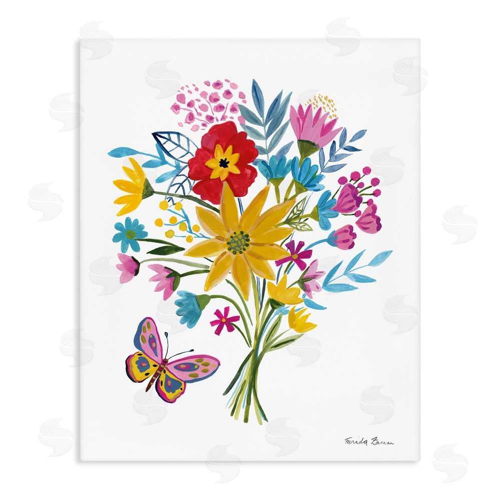 Farida Zaman Butterfly Bouquet Arrangement Stretched Canvas Wall Art Print