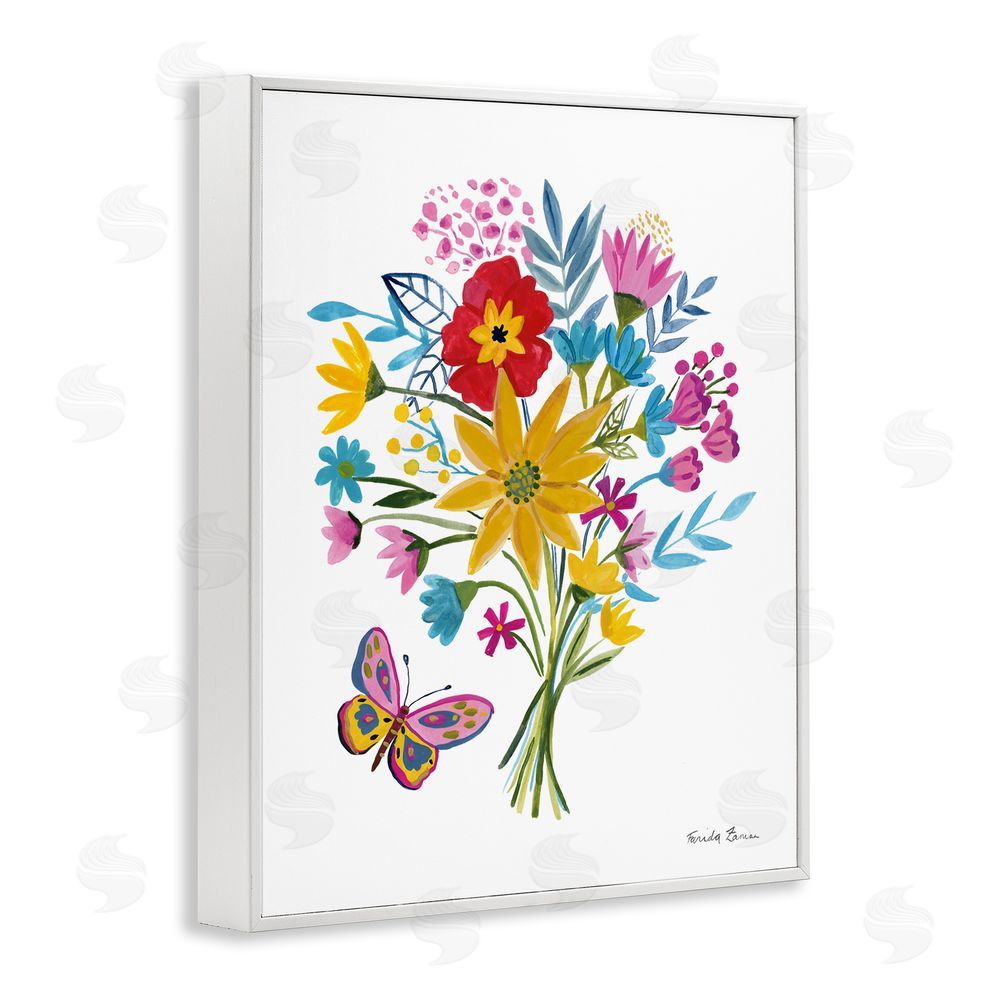 Farida Zaman Butterfly Bouquet Arrangement White Framed Giclee Wall Art Print