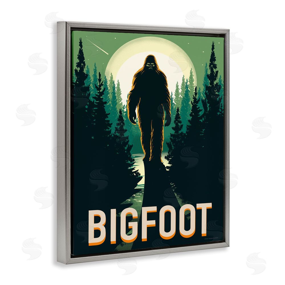 Omar Escalante Cryptid In The Woods Gray Floating Frame Canvas Wall Art Print