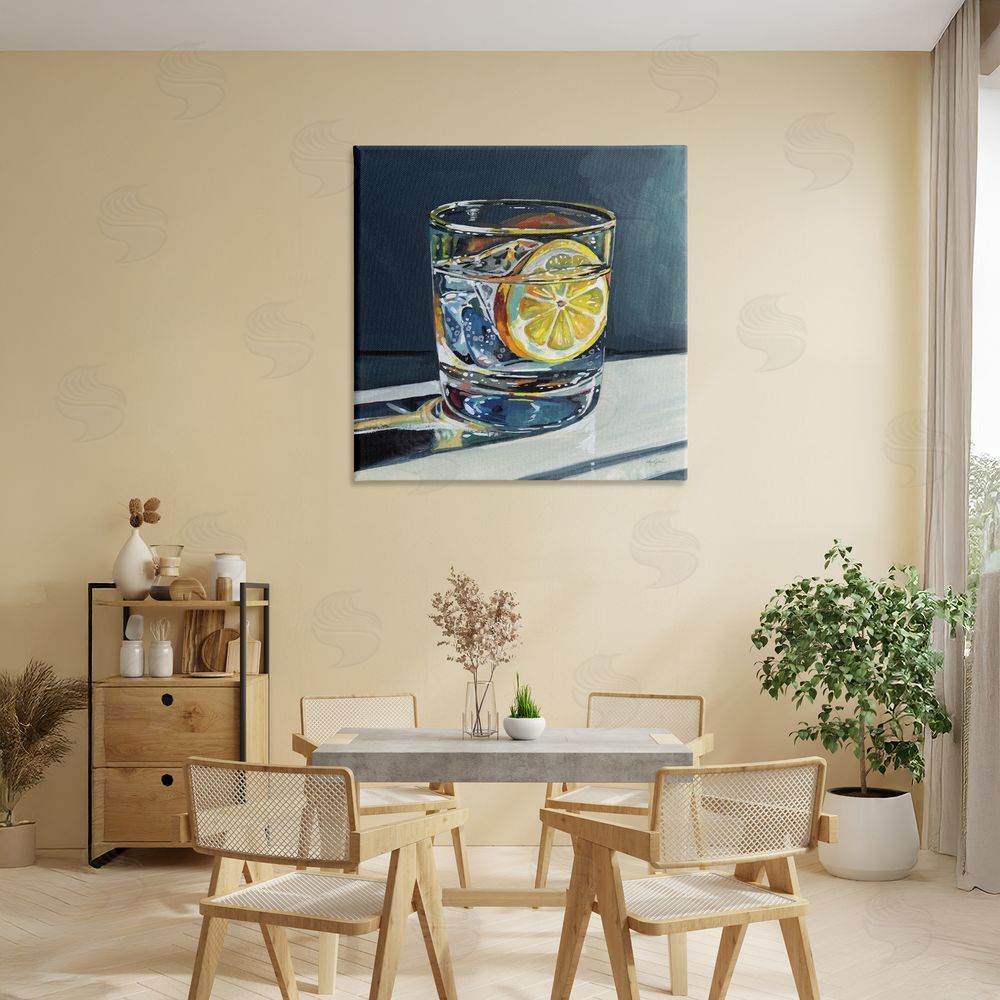 Kate Jarvik Birch Clear Cocktail with Lemon Slice Stretched Canvas Wall Art in Room