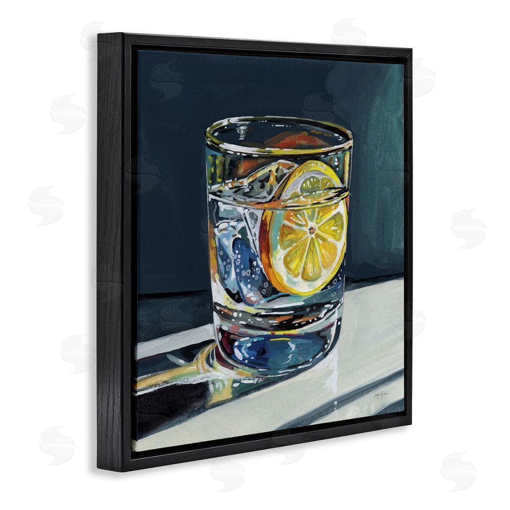 Kate Jarvik Birch Clear Cocktail with Lemon Slice Black Floating Frame Canvas Wall Art Print