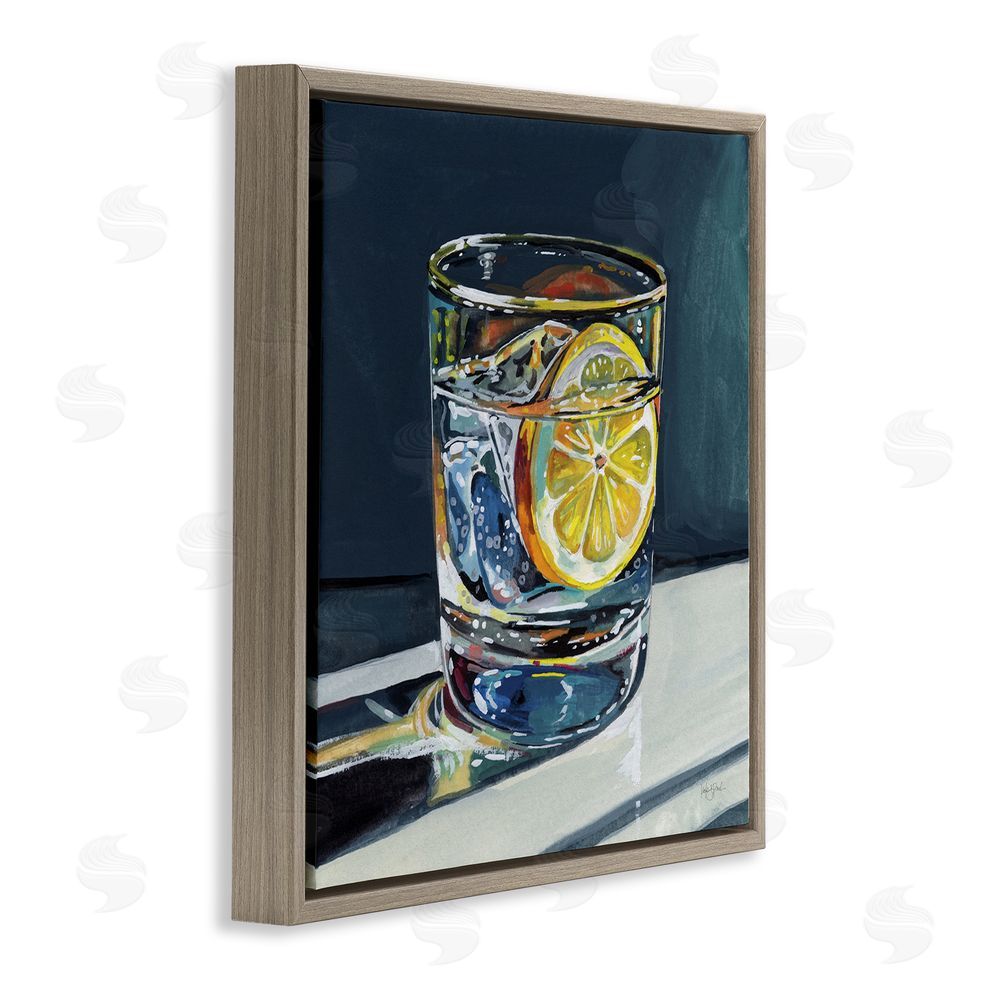 Kate Jarvik Birch Clear Cocktail with Lemon Slice Brown Floating Frame Canvas Wall Art Print