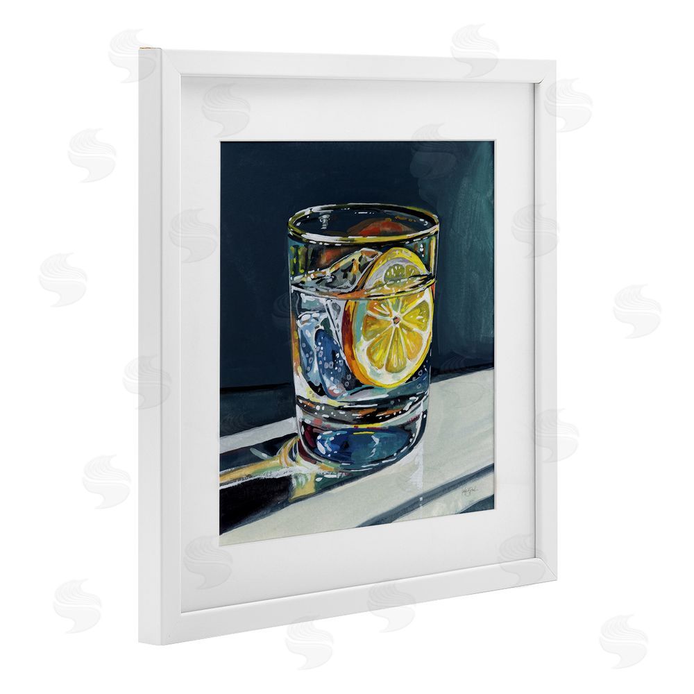 Kate Jarvik Birch Clear Cocktail with Lemon Slice White Framed Print Under Glass Wall Art