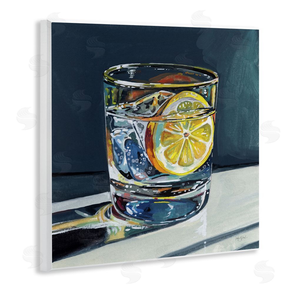 Kate Jarvik Birch Clear Cocktail with Lemon Slice Wooden Wall Plaque Art Print