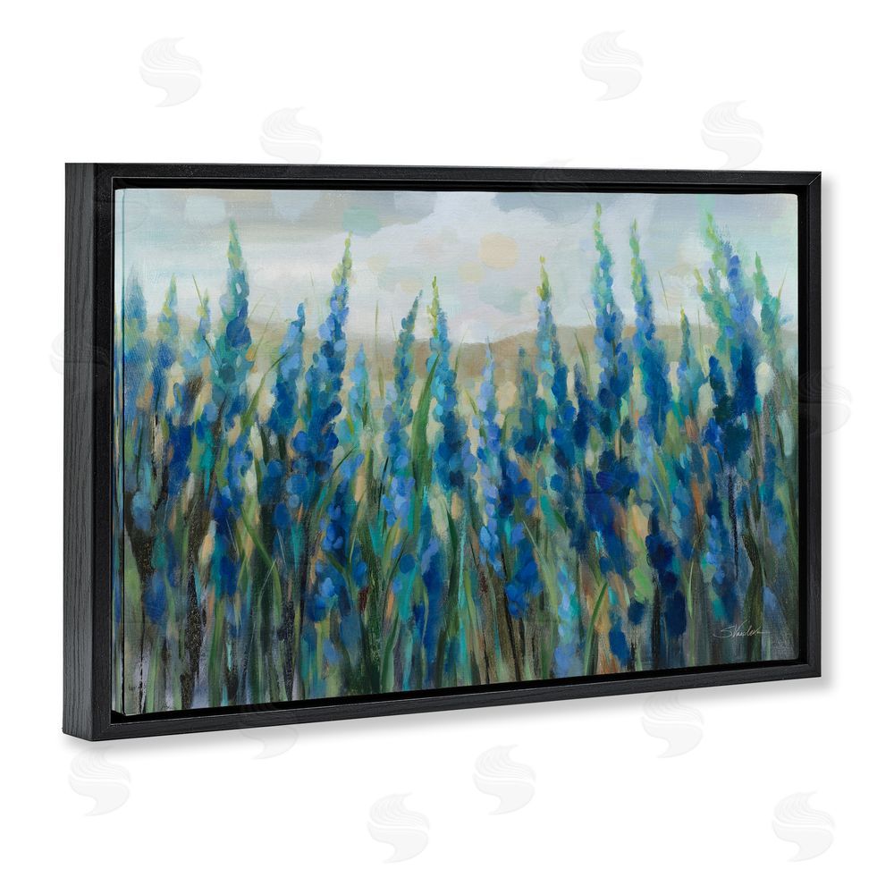 Silvia Vassileva Blue Meadow Wildflower Field Black Floating Frame Canvas Wall Art Print