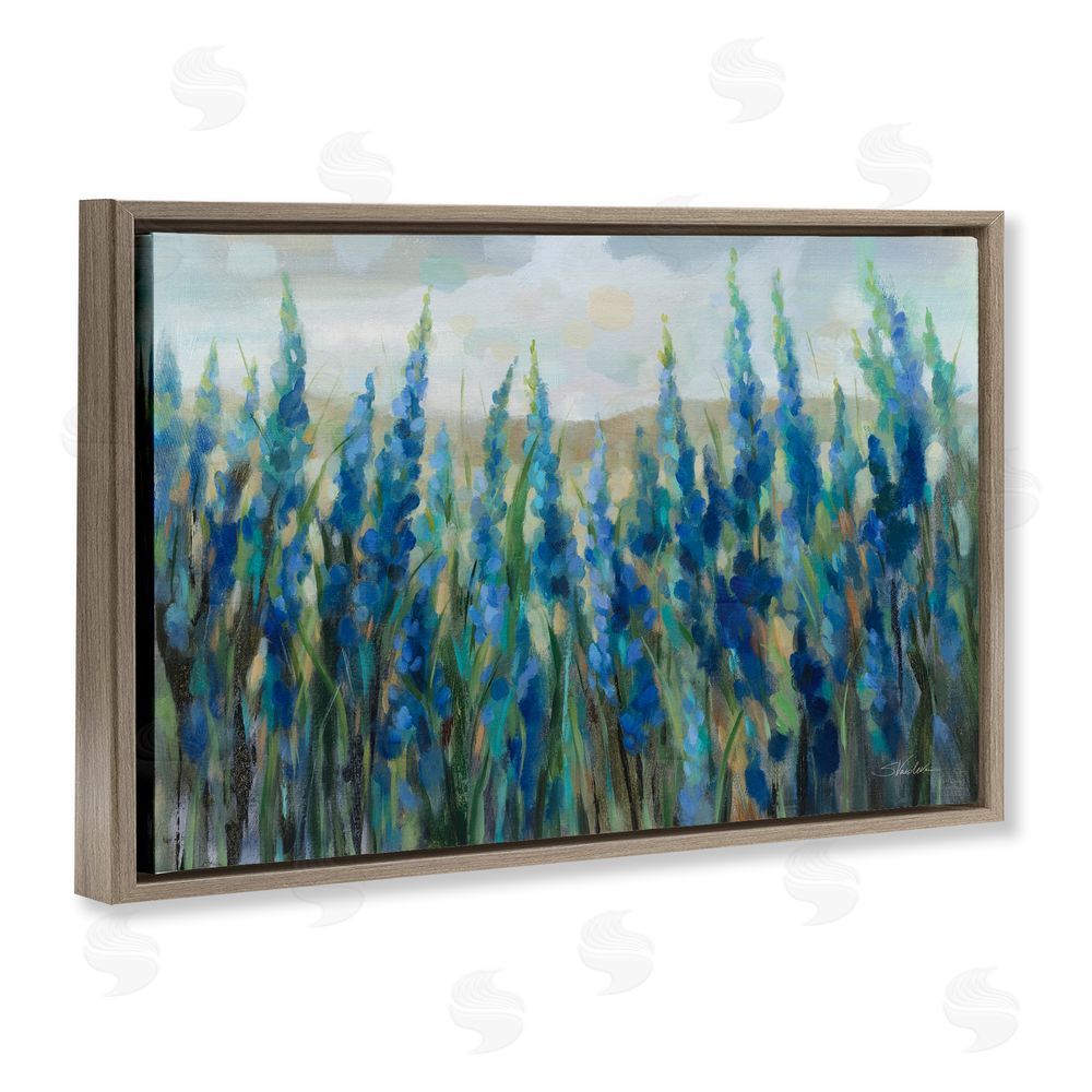Silvia Vassileva Blue Meadow Wildflower Field Brown Floating Frame Canvas Wall Art Print