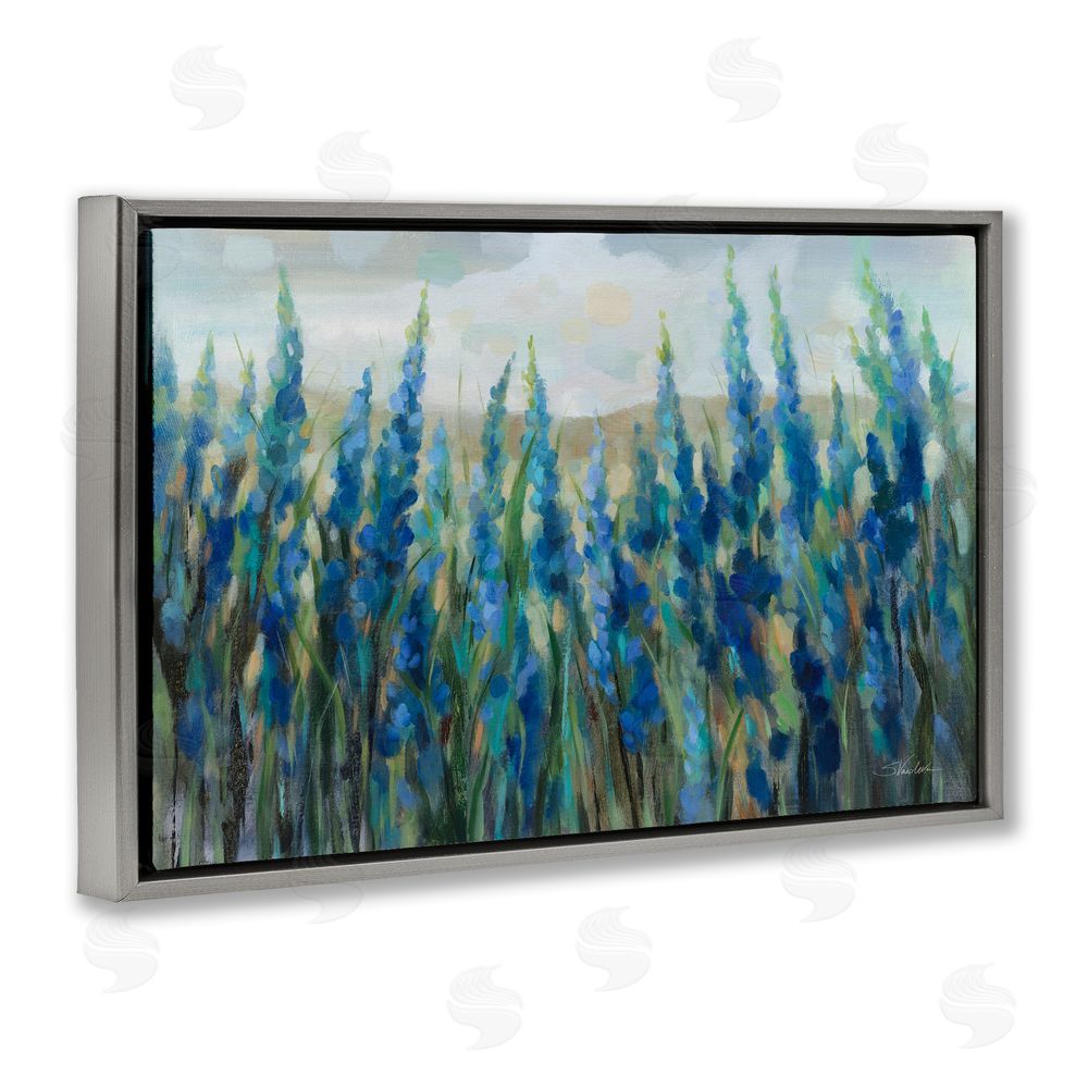 Silvia Vassileva Blue Meadow Wildflower Field Gray Floating Frame Canvas Wall Art Print