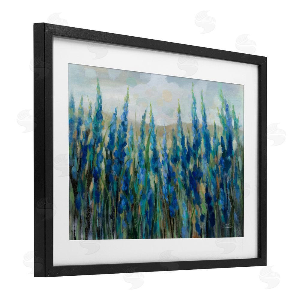 Silvia Vassileva Blue Meadow Wildflower Field Black Framed Print Under Glass Wall Art
