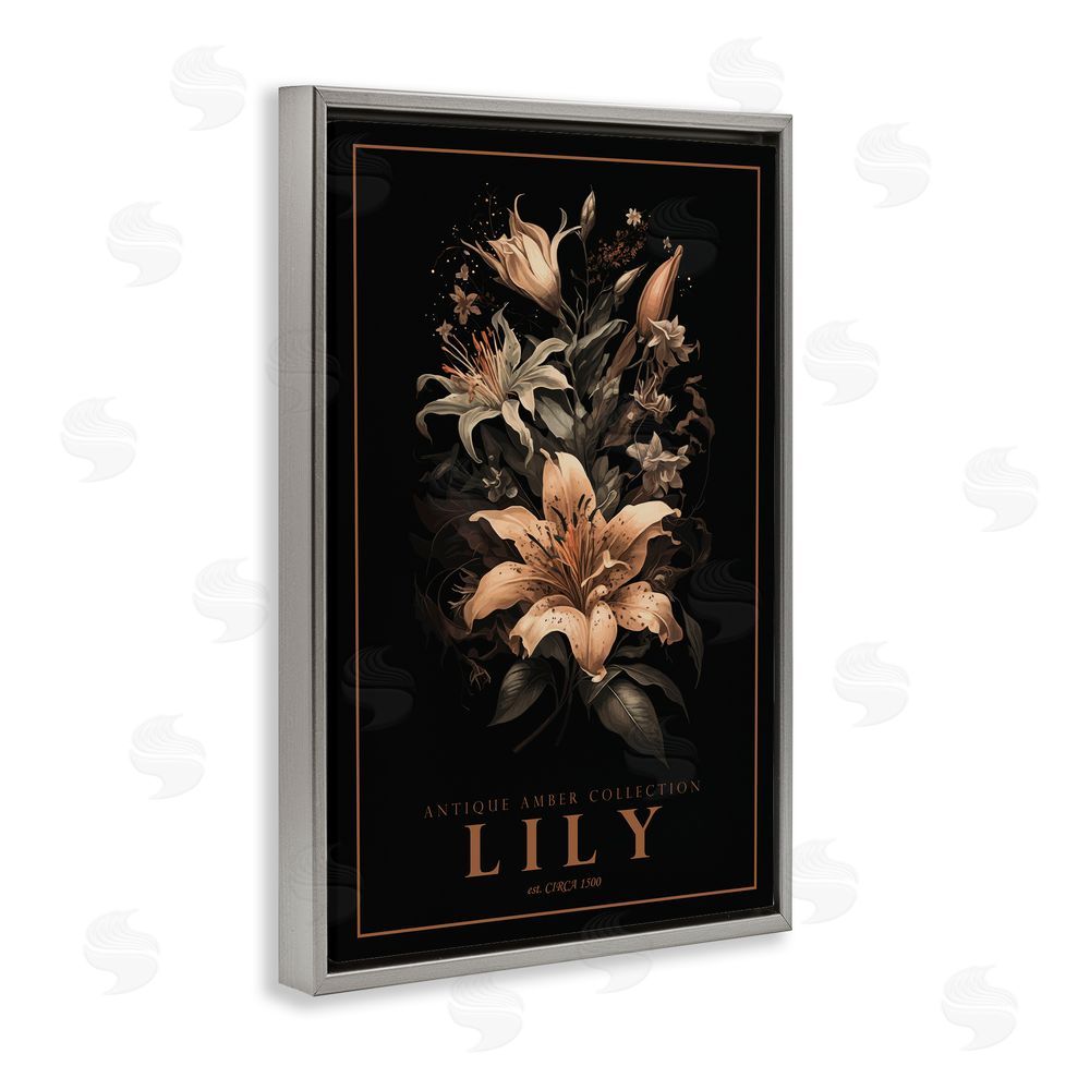 Chris Giampietro Antique Lily Light Gray Floating Frame Canvas Wall Art Print