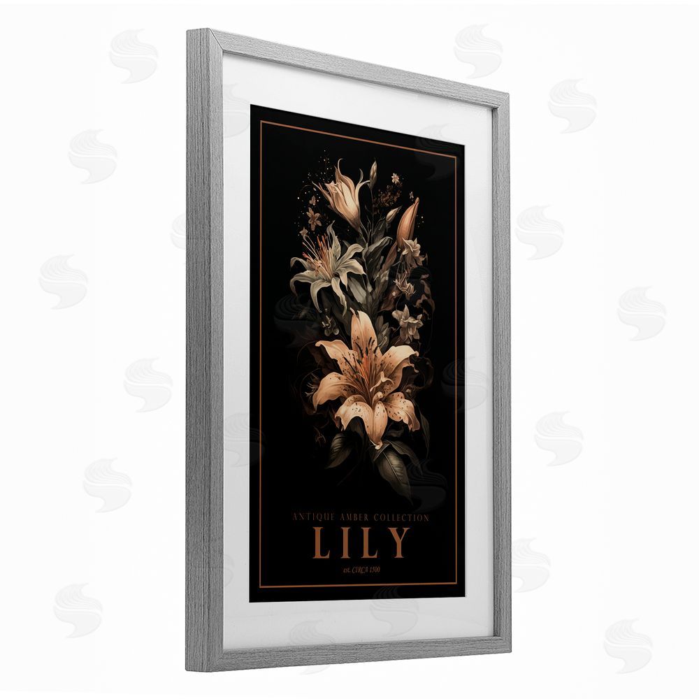 Chris Giampietro Antique Lily Light Gray Framed Print Under Glass Wall Art