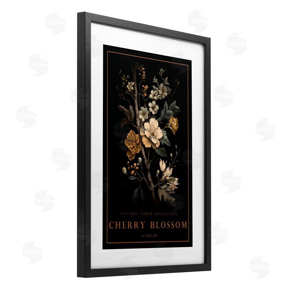 Chris Giampietro Antique Cherry Blossom Light Black Framed Print Under Glass Wall Art