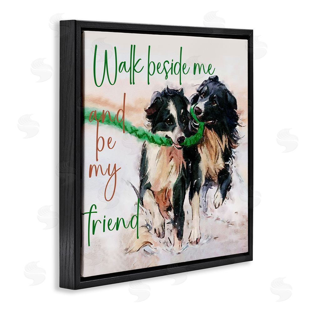 Kim Curinga Be My Friend Dog Duo Black Floating Frame Canvas Wall Art Print
