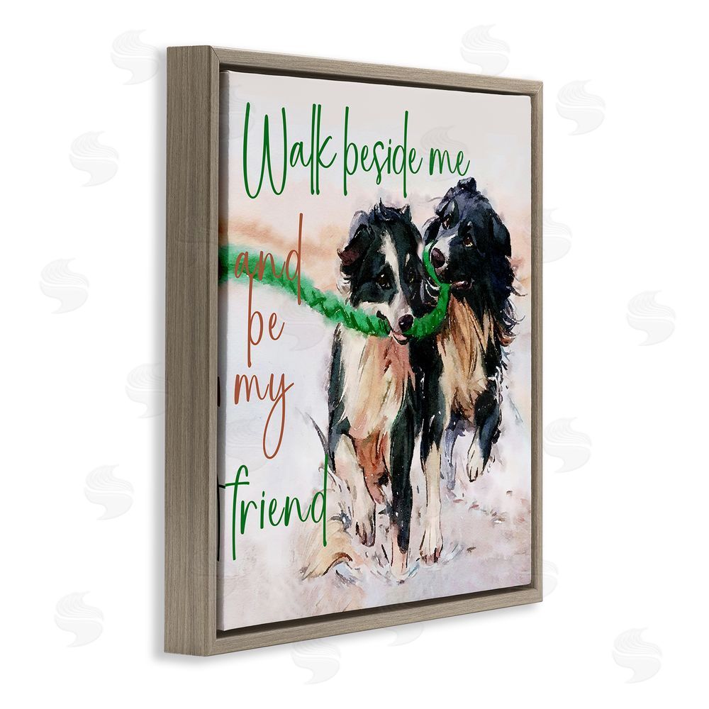 Kim Curinga Be My Friend Dog Duo Brown Floating Frame Canvas Wall Art Print