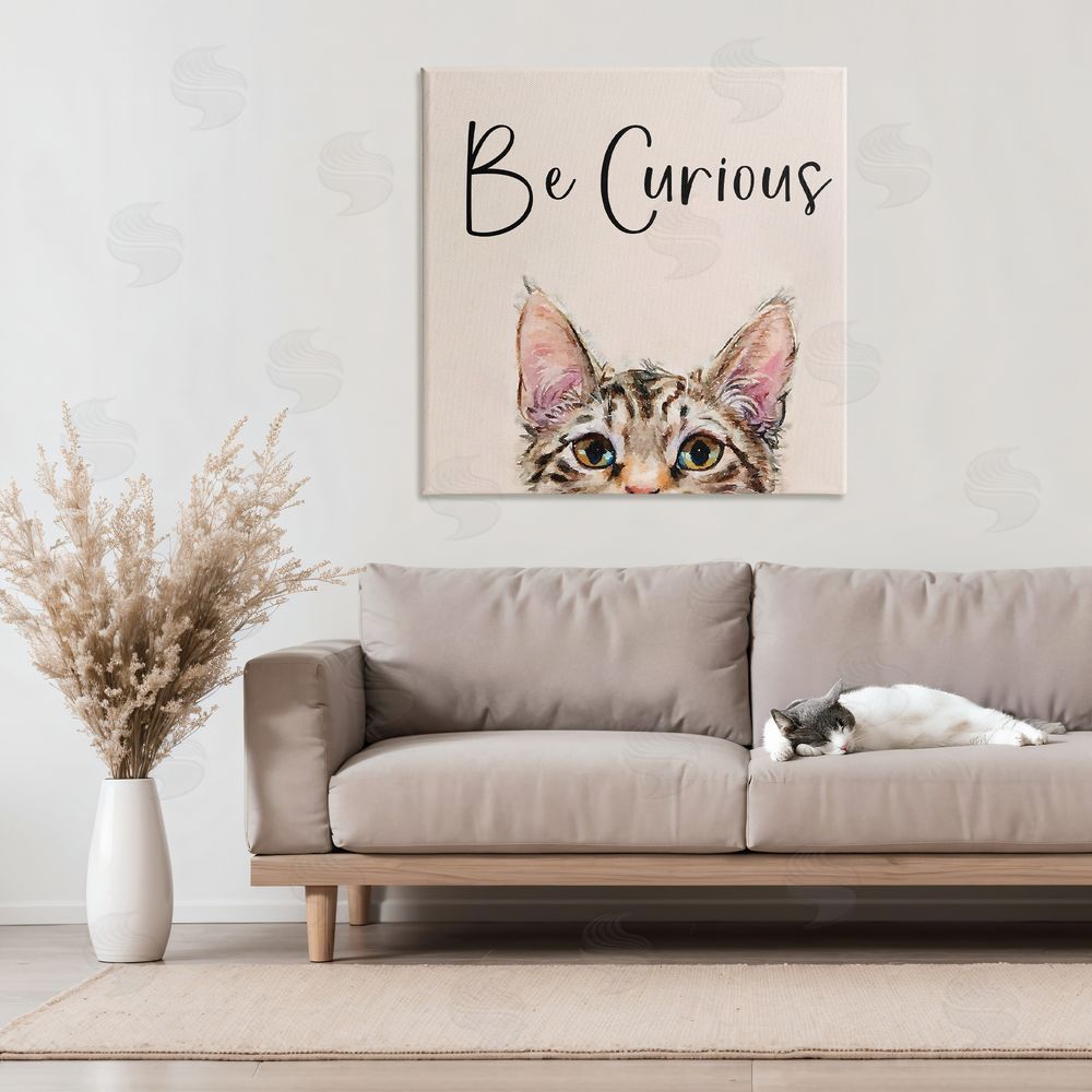 Kim Curinga Be Curious Peeking Tabby Kitten Stretched Canvas Wall Art in Room