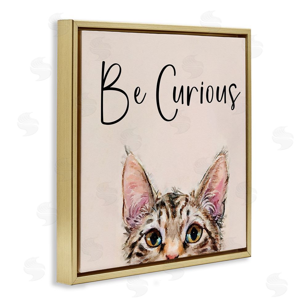 Kim Curinga Be Curious Peeking Tabby Kitten Gold Floating Frame Canvas Wall Art Print