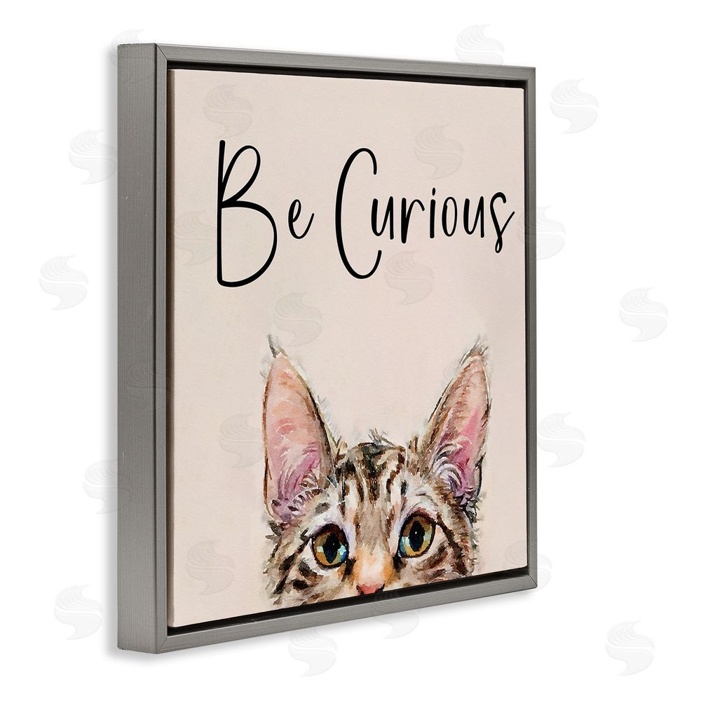 Kim Curinga Be Curious Peeking Tabby Kitten Gray Floating Frame Canvas Wall Art Print