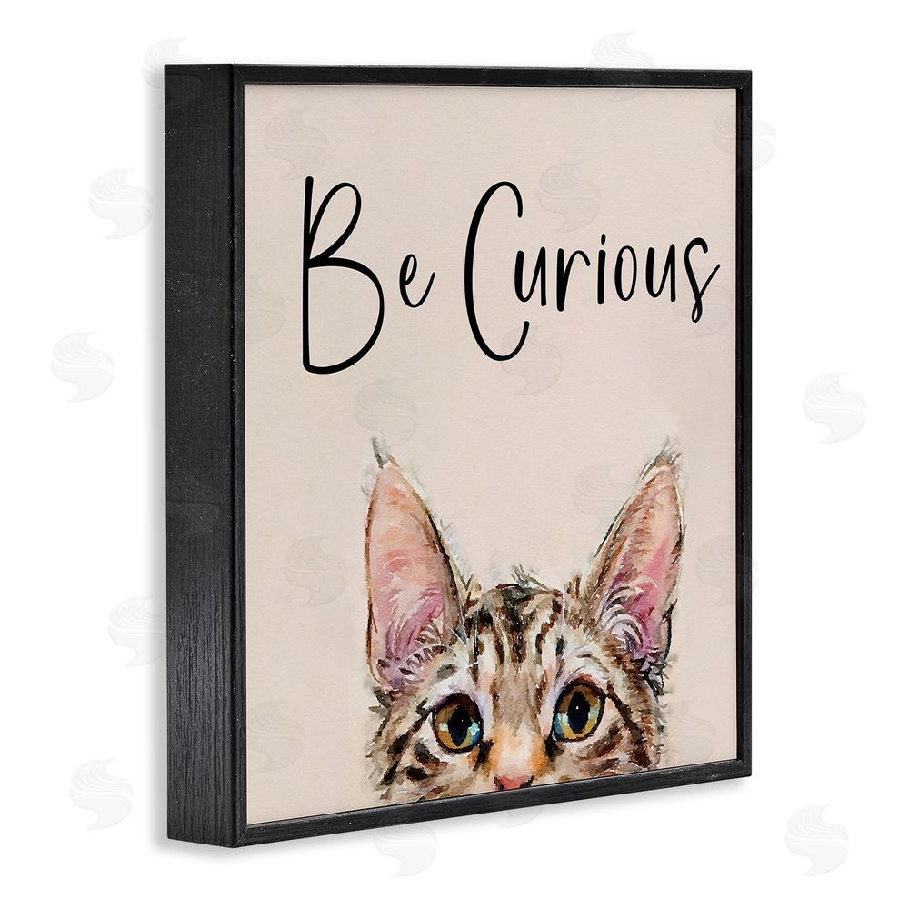 Kim Curinga Be Curious Peeking Tabby Kitten Black Framed Giclee Wall Art Print
