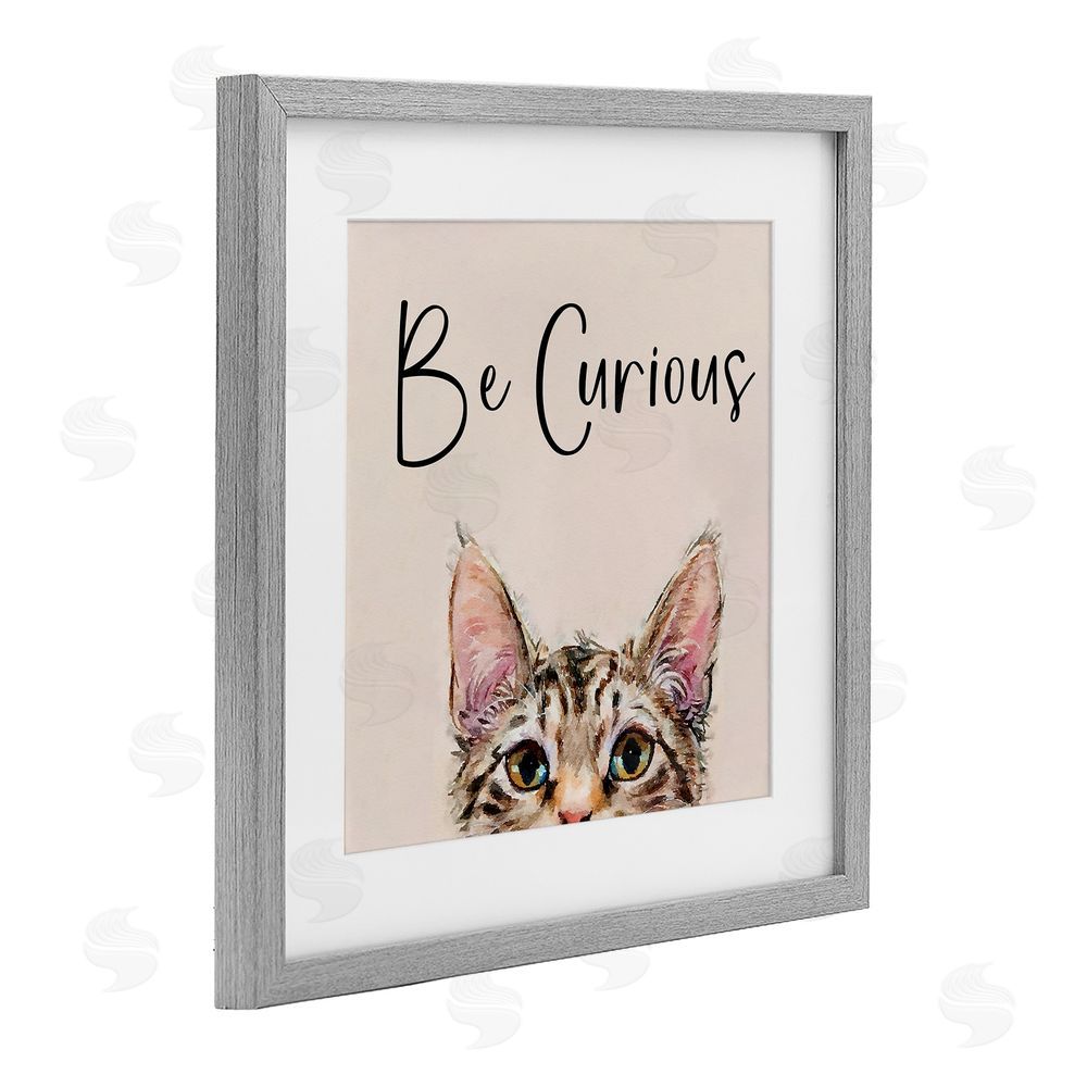 Kim Curinga Be Curious Peeking Tabby Kitten Gray Framed Print Under Glass Wall Art