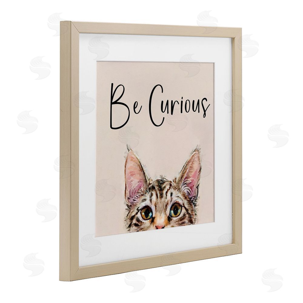 Kim Curinga Be Curious Peeking Tabby Kitten Brown Framed Print Under Glass Wall Art