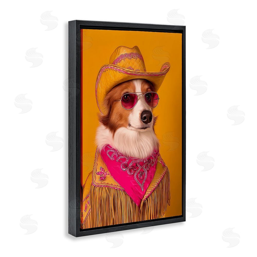 Lazar Studio Barkin' Rodeo Cowboy Dog Black Floating Frame Canvas Wall Art Print