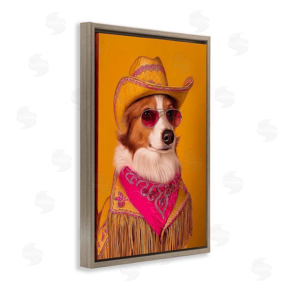 Lazar Studio Barkin' Rodeo Cowboy Dog Brown Floating Frame Canvas Wall Art Print