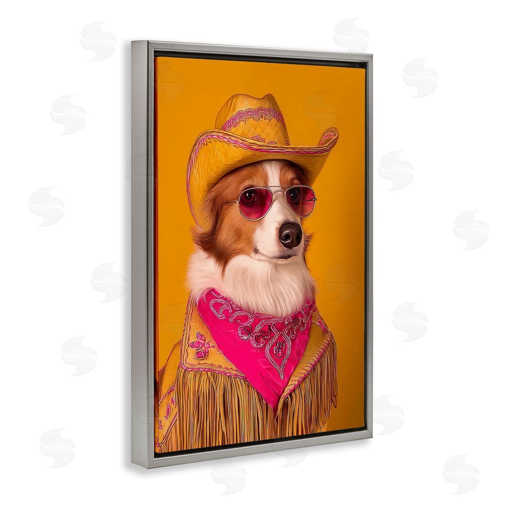 Lazar Studio Barkin' Rodeo Cowboy Dog Gray Floating Frame Canvas Wall Art Print