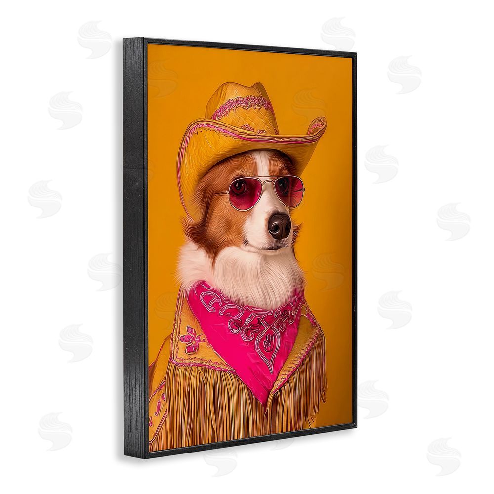Lazar Studio Barkin' Rodeo Cowboy Dog Black Framed Giclee Wall Art Print