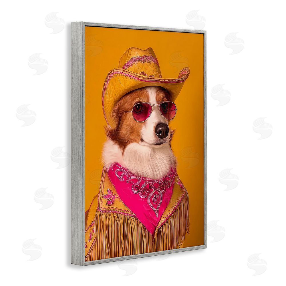 Lazar Studio Barkin' Rodeo Cowboy Dog Gray Framed Giclee Wall Art Print