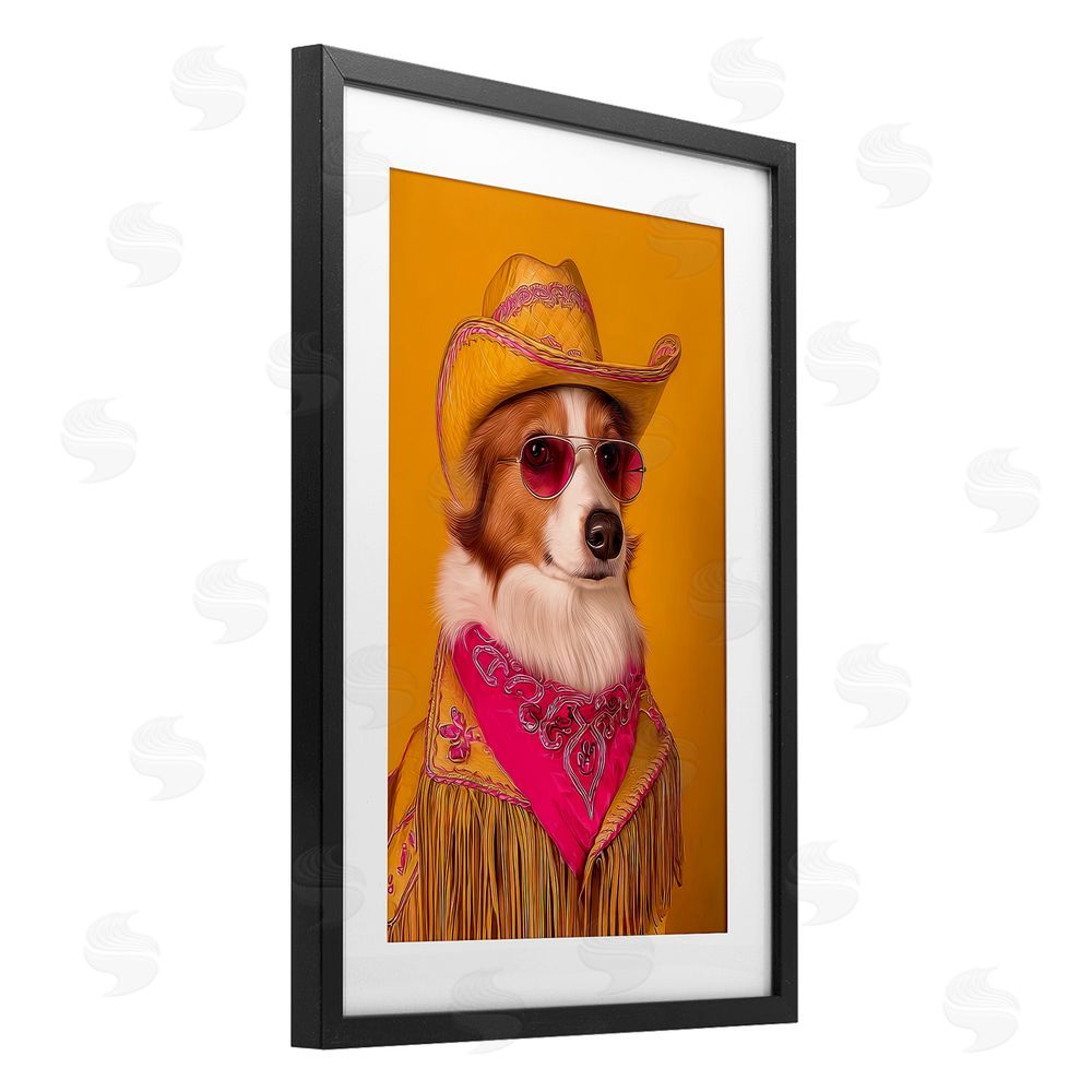 Lazar Studio Barkin' Rodeo Cowboy Dog Black Framed Print Under Glass Wall Art