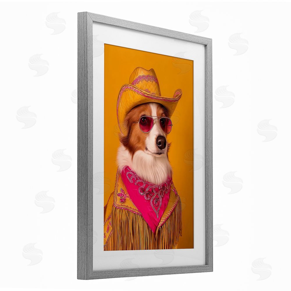 Lazar Studio Barkin' Rodeo Cowboy Dog Gray Framed Print Under Glass Wall Art