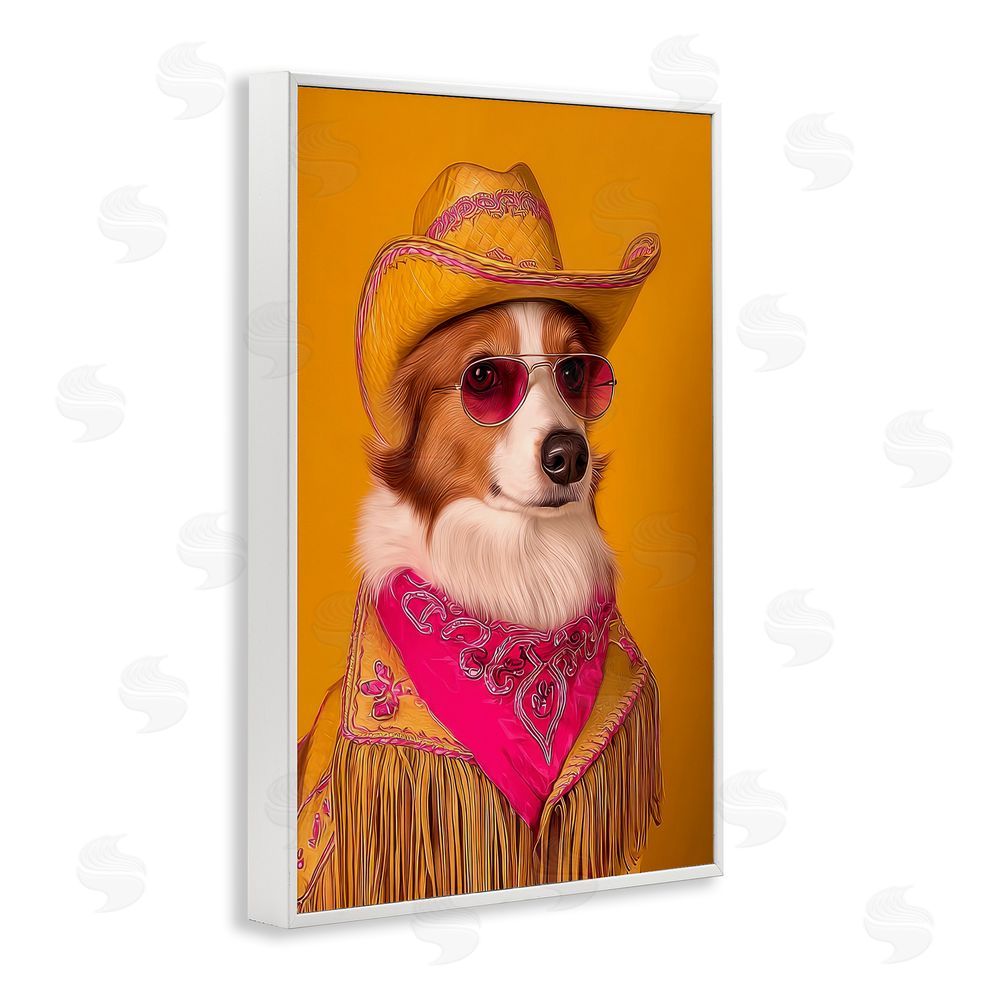Lazar Studio Barkin' Rodeo Cowboy Dog White Framed Giclee Wall Art Print