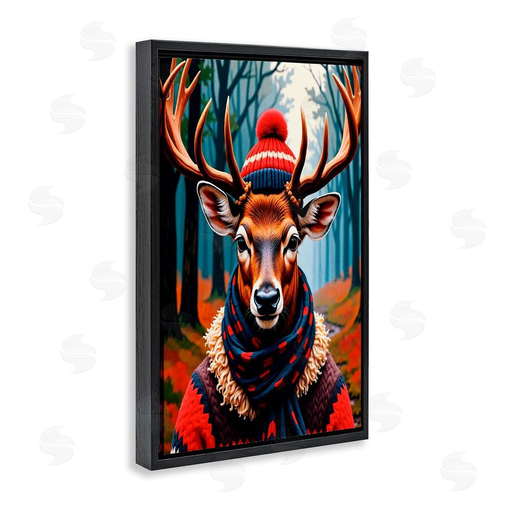 Karen Smith Wooly Stag Winter Scarf Black Floating Frame Canvas Wall Art Print