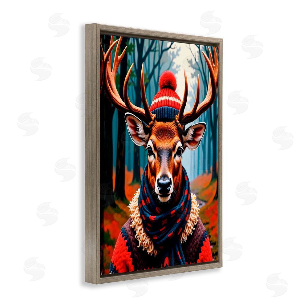 Karen Smith Wooly Stag Winter Scarf Brown Floating Frame Canvas Wall Art Print