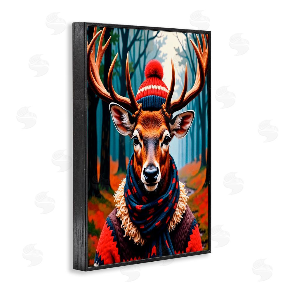 Karen Smith Wooly Stag Winter Scarf Black Framed Giclee Wall Art Print