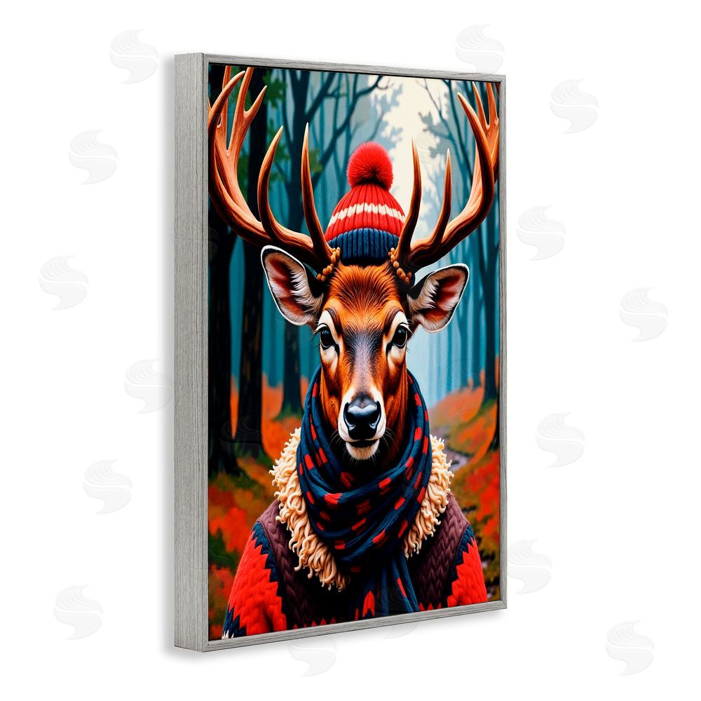 Karen Smith Wooly Stag Winter Scarf Gray Framed Giclee Wall Art Print