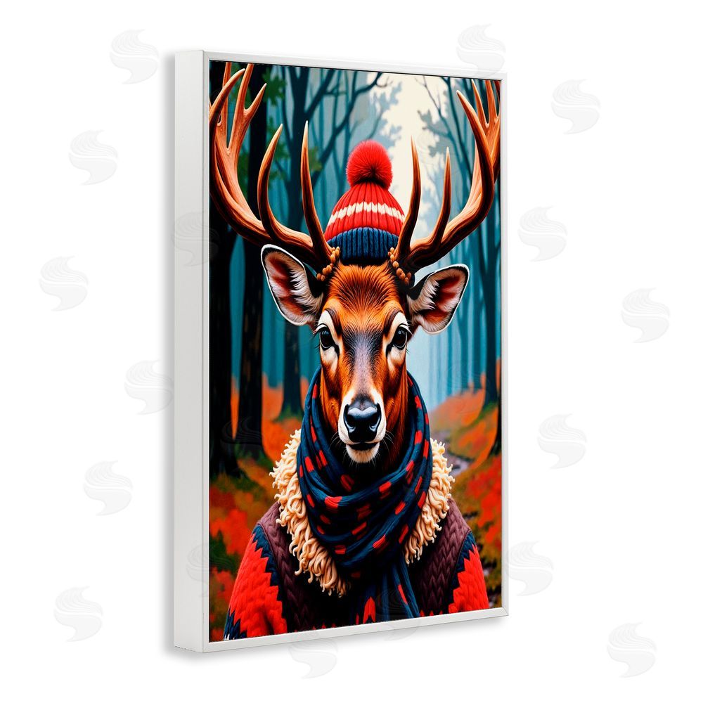 Karen Smith Wooly Stag Winter Scarf White Framed Giclee Wall Art Print