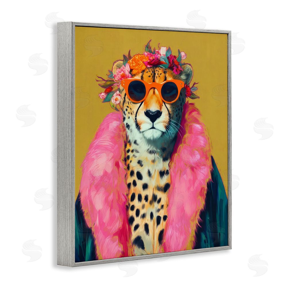 Lazar Studio Boho Royale Fashionable Cheetah Gray Framed Giclee Wall Art Print
