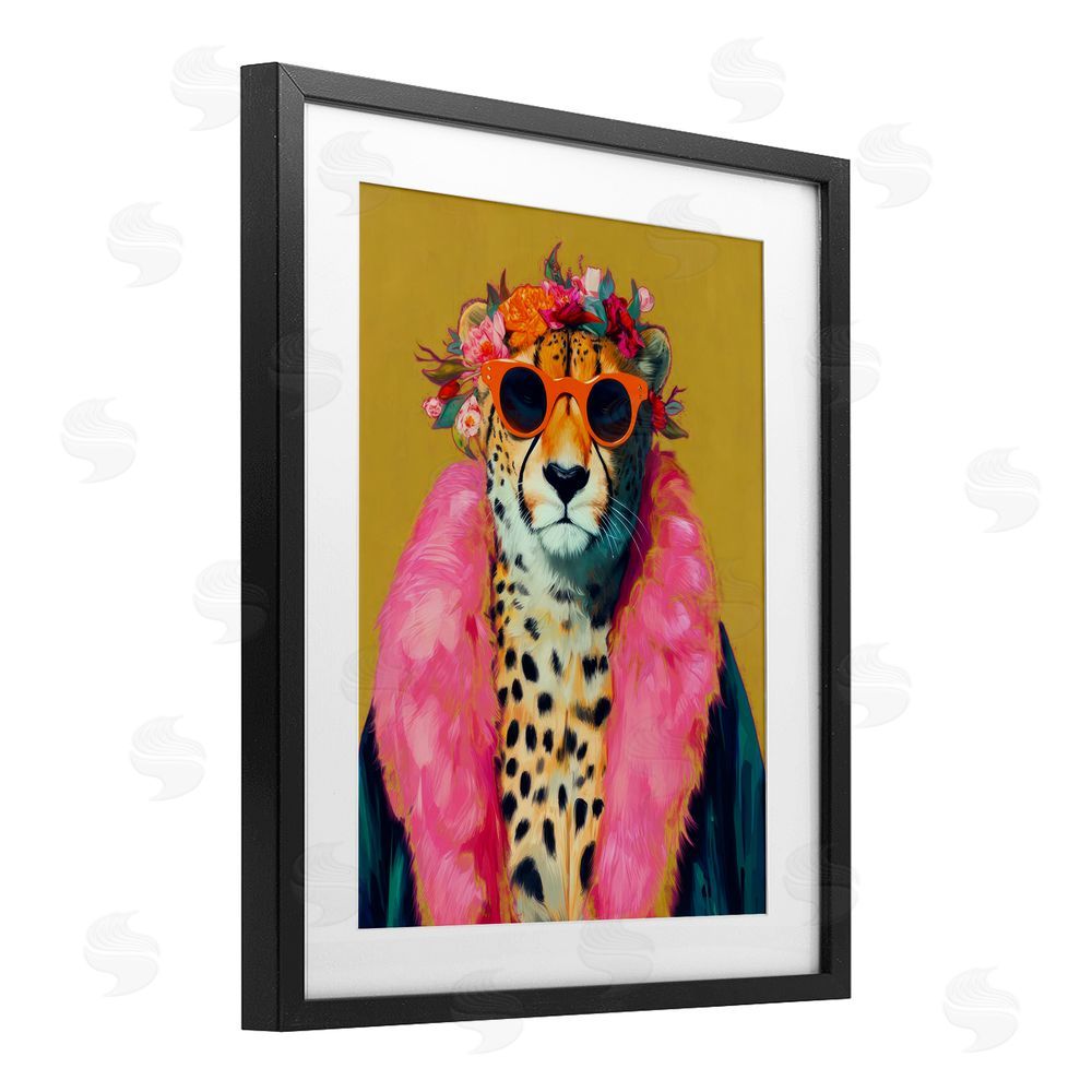 Lazar Studio Boho Royale Fashionable Cheetah Black Framed Print Under Glass Wall Art