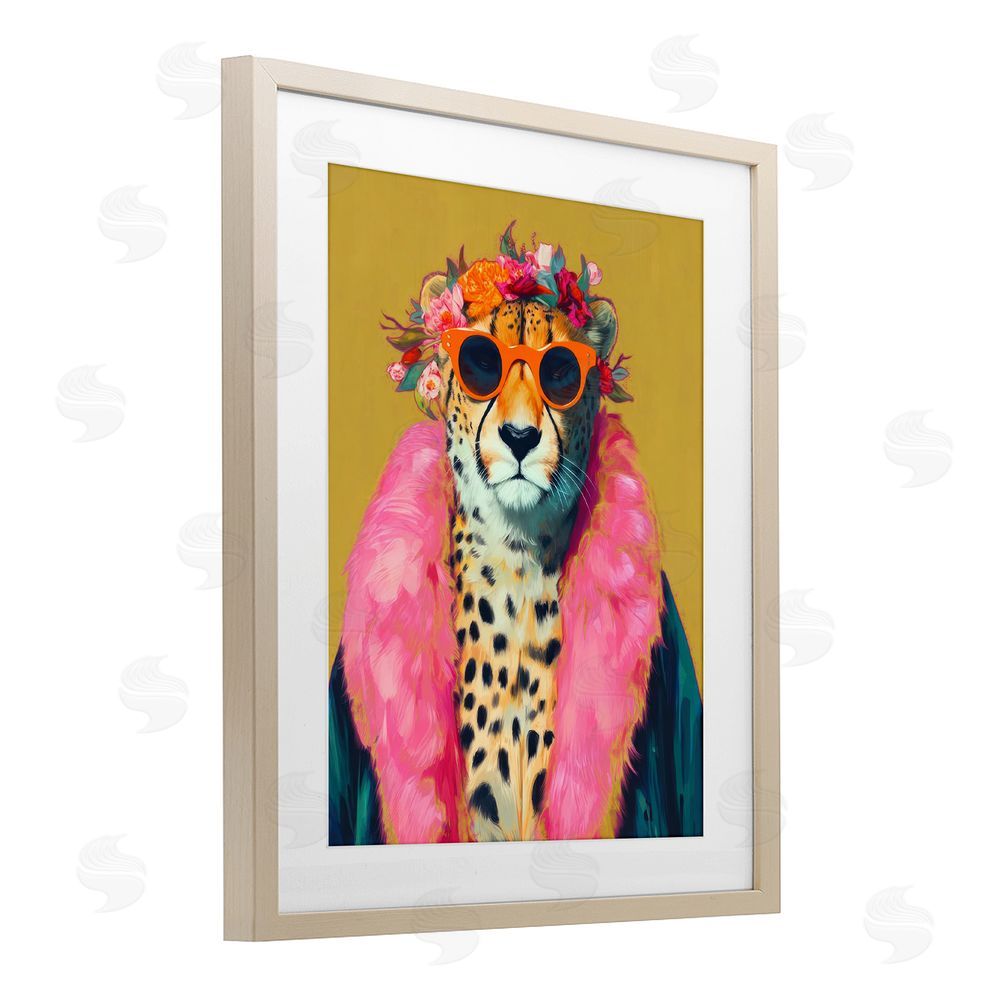Lazar Studio Boho Royale Fashionable Cheetah Brown Framed Print Under Glass Wall Art