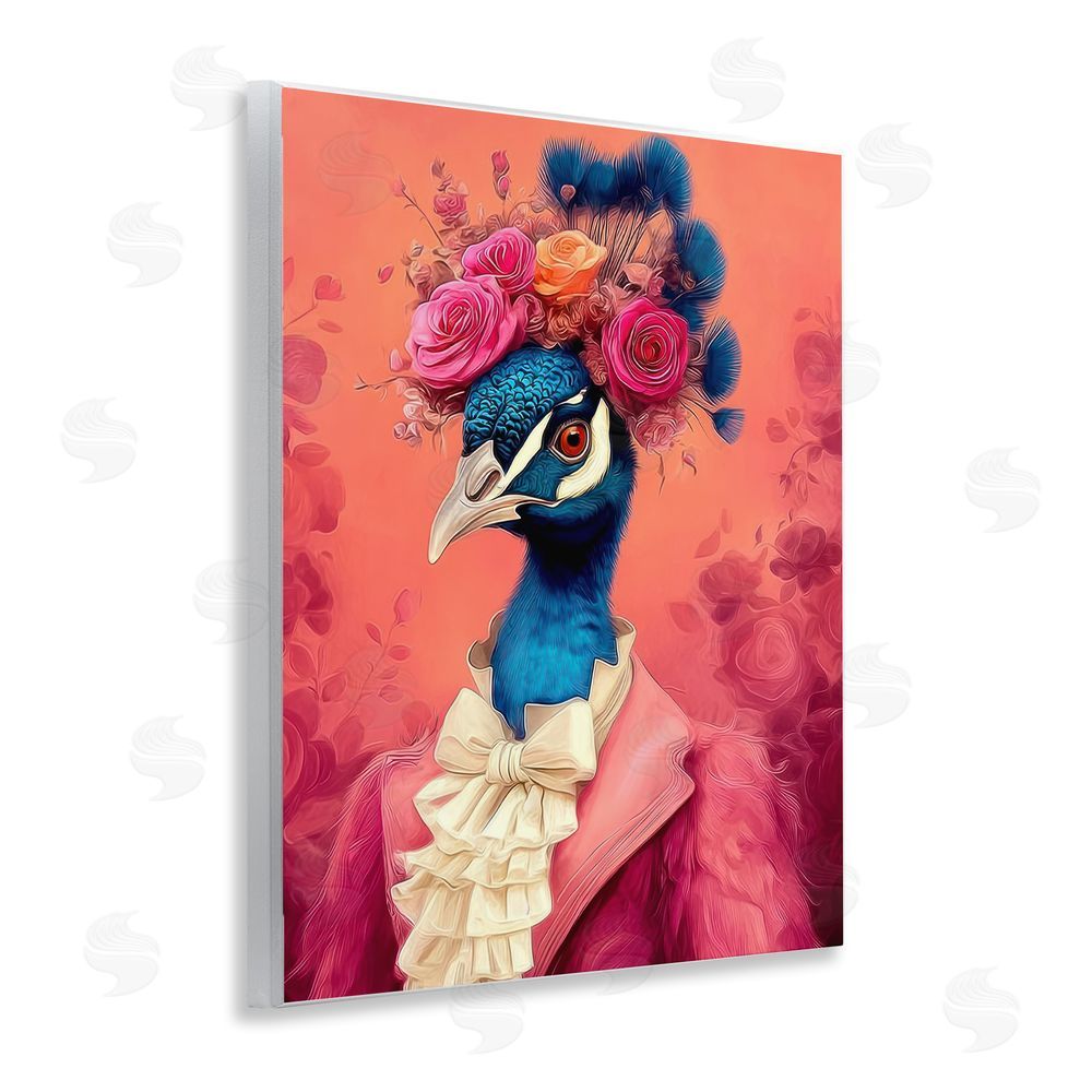 Lazar Studio Baroque Peacock in Pink Wooden Wall Plaque Art Print