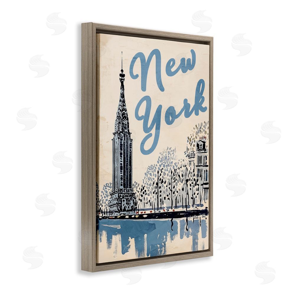 Annabelle Hall Blue & Beige New York Travel Brown Floating Frame Canvas Wall Art Print