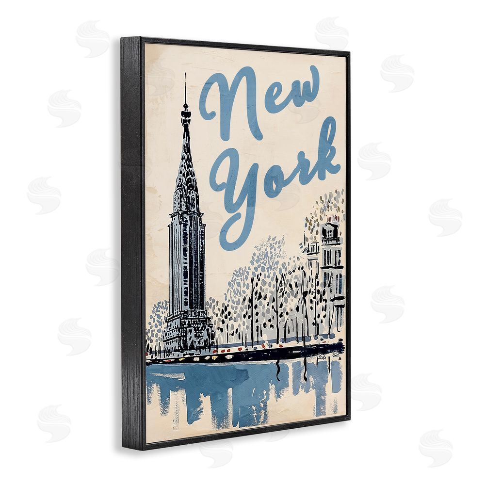 Annabelle Hall Blue & Beige New York Travel Black Framed Giclee Wall Art Print